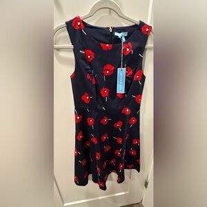 Draper James Navy A-Line Dress with Red Floral Design